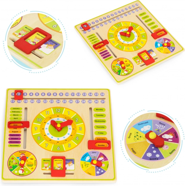 Houten educatief bord - kalender en klok ECOTOYS