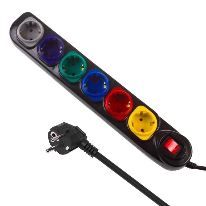 Stroomrail 1,5 m 250VAC/10A MCE509 B 2500 Q, IP20, 6 stopcontacten, nominale stroom 10 A, zwart