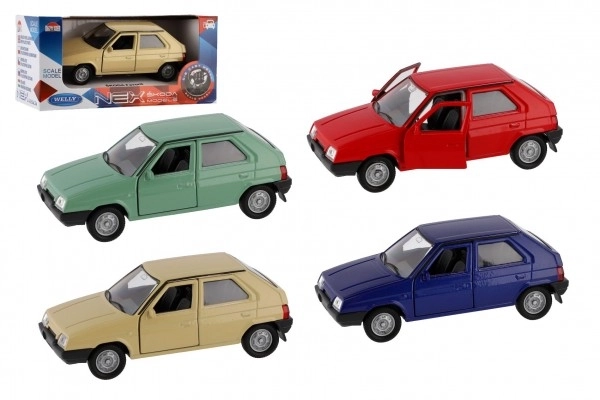 Auto Welly Škoda Favorit métal/plastique 11cm 1:34 roue libre option 4 couleurs boîte 15x7x7cm