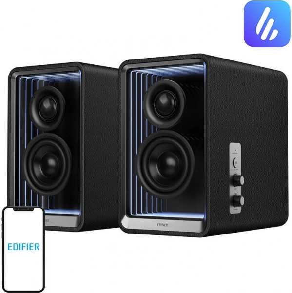 Edifier QR65 black desktop speakers with Hi-Res sound and fast charging