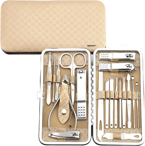 Maniküre- und Pediküre-Set im Etui, beige, 20-teilig