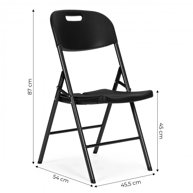 Set of 2 Folding Chairs ModernHome, Metal Frame, HDPE, Black