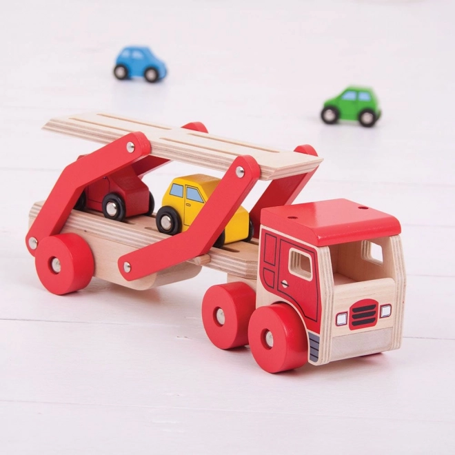 Houten vrachtwagen met auto's van Bigjigs Toys