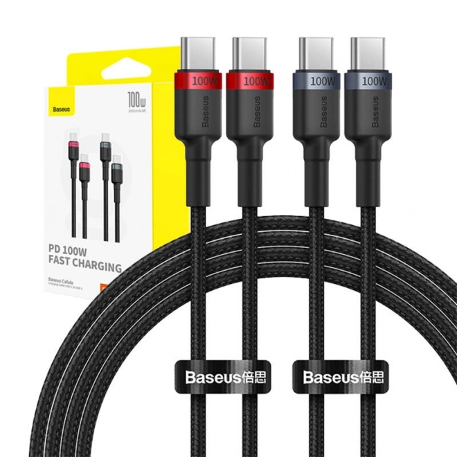 Câble Baseus Cafule USB-C vers USB-C 100W, 2m, 2pcs (rouge-noir, gris-noir).