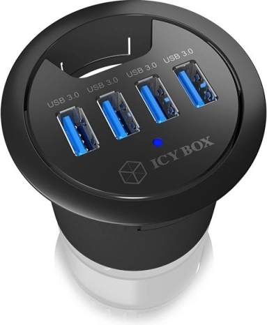 Tisch‑USB‑Hub ICY BOX für 60‑mm‑Kabeldurchführung, 4× USB 3.0