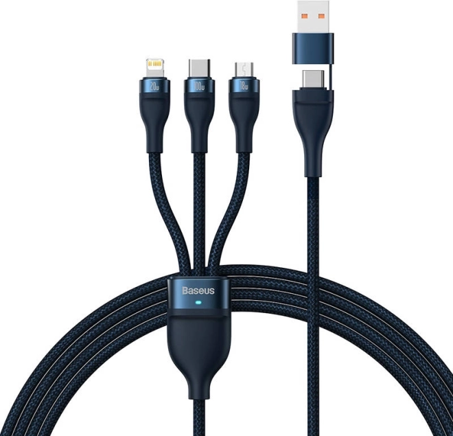 charging cable 3 in 1 Baseus Flash Series, USB-C + Micro USB + Lightning, 100 W, 1.2 m, blue