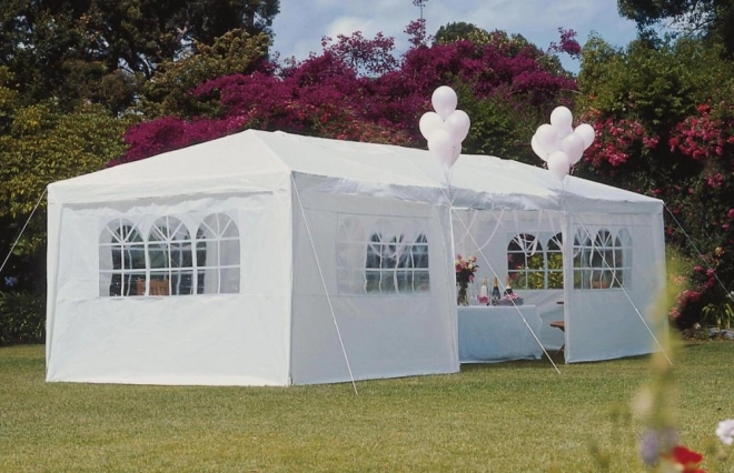 Gartenpavillon 3x9 m mit 8 Wänden Weiß