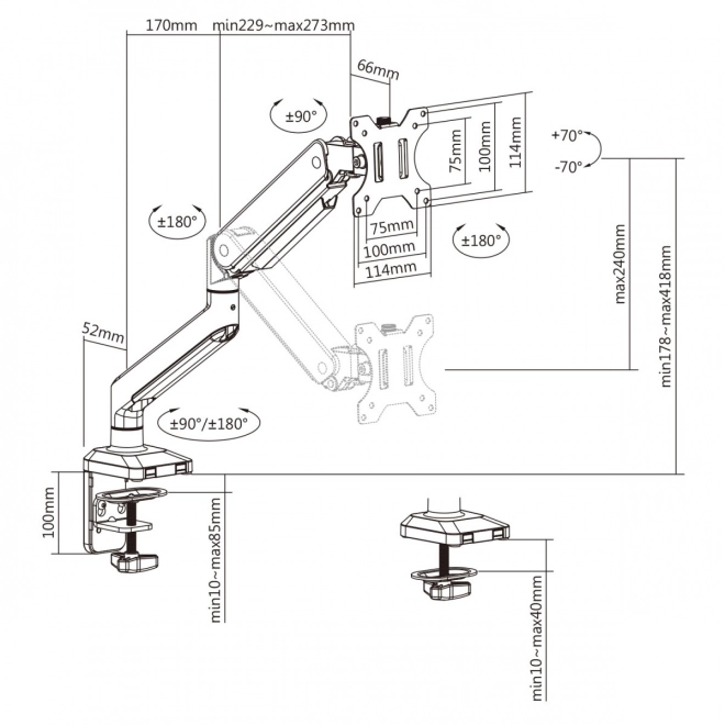 Ergonomische monitorhouder met gasveren systeem