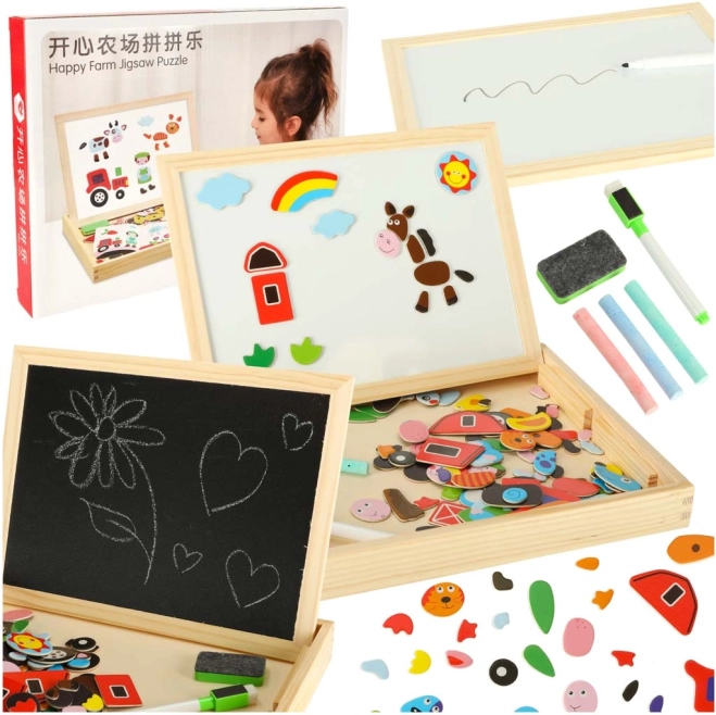 Magnetic and Chalk Board with Puzzles