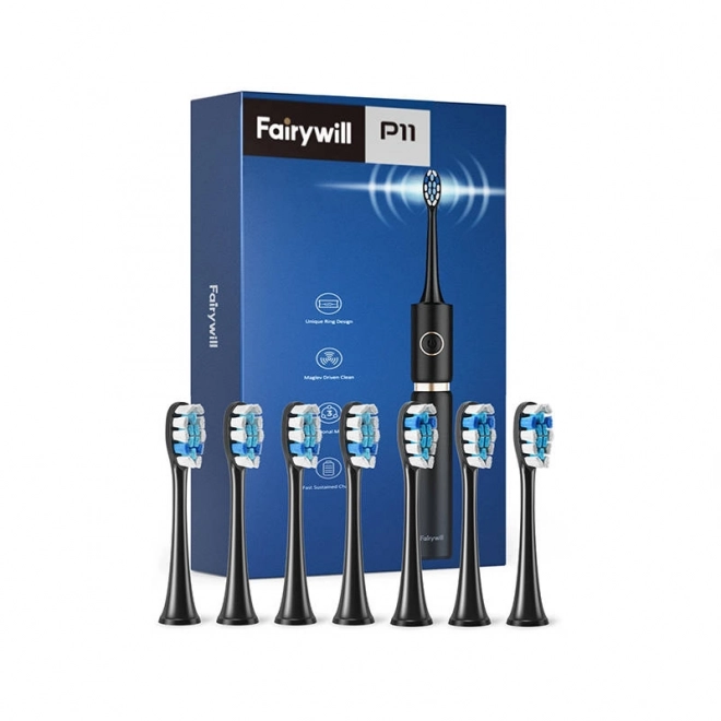 Sonische Zahnbürste mit Bürstenköpfen und Etui Schwarz von FairyWill