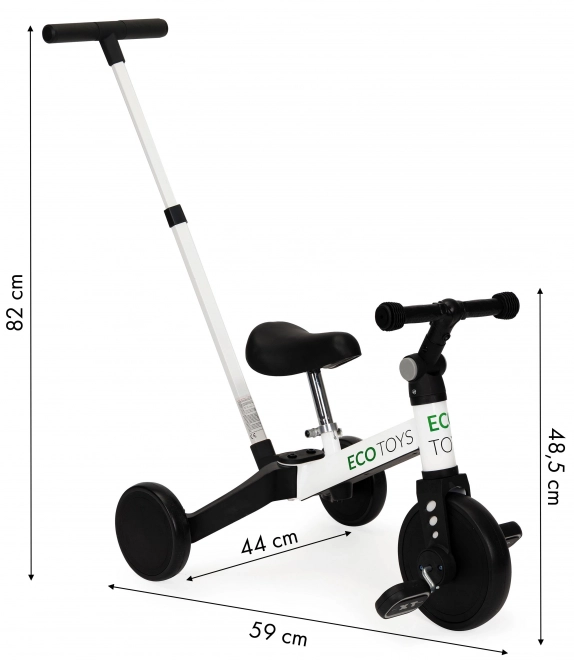 Drielingfiets loopfiets met duwstang 2 in 1