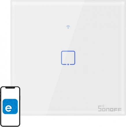 Interrupteur mural intelligent tactile Wi‑Fi et RF 433, Sonoff, un canal