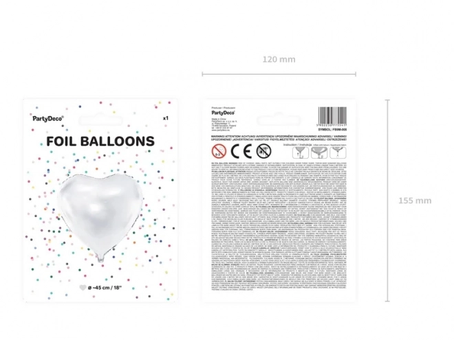 Folieballon hart wit 45 cm