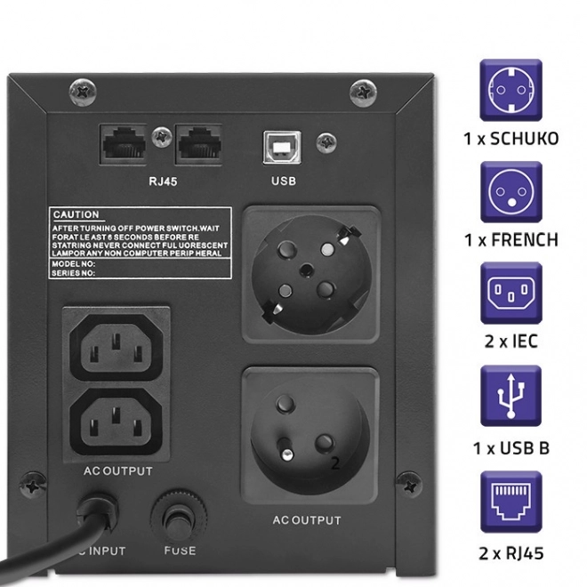 Noodstroomvoorziening Qoltec UPS 2000VA 1200W met LCD en USB