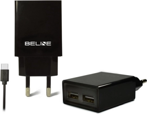 Netlader BELINE 2× USB + USB‑C 2 A zwart