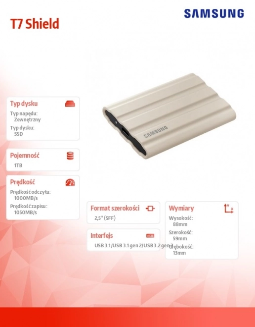 Disque SSD externe Samsung T7 Shield 1TB USB 3.2, beige