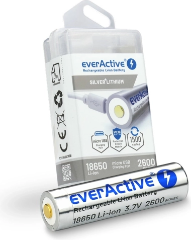 Oplaadbare 18650-accu 3,7 V Li‑ion 2600 mAh met micro‑USB EVERACTIVE