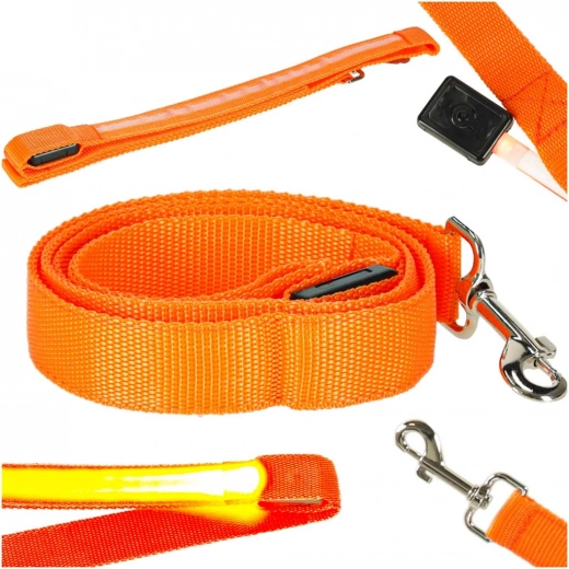 LED light-up dog leash, 120 cm, orange