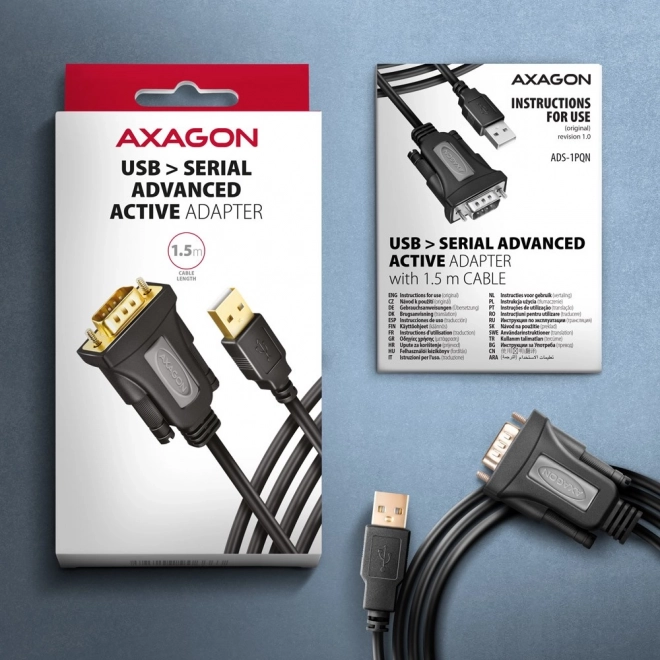 Adapter USB 2.0 to RS-232 with Serial Port, 1.5m Cable, FTDI Chip