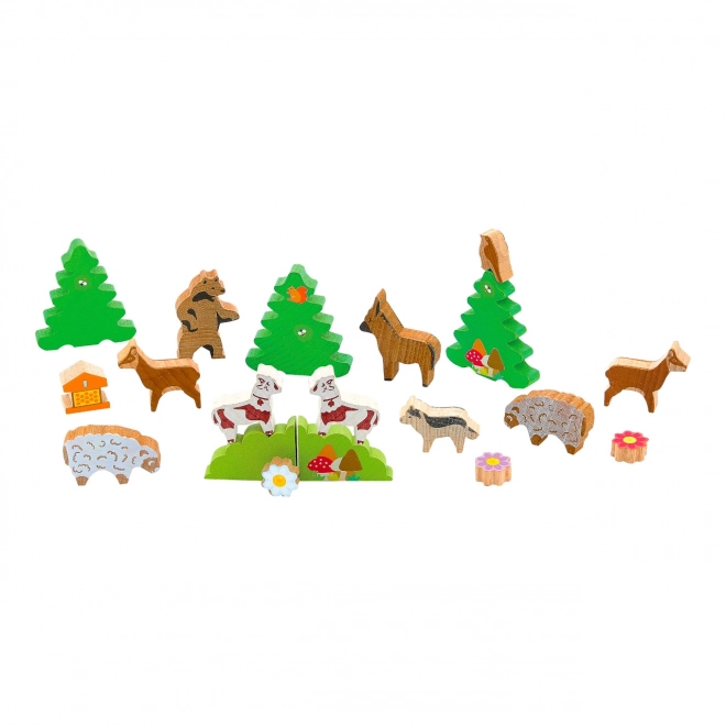 Jeujura Wooden Animal Figures from the Mountains - 19 Pieces