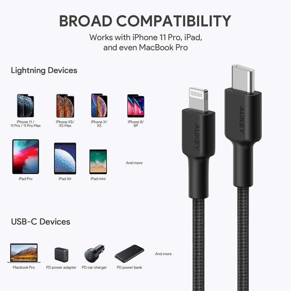 Nylonkabel Lightning-USB C zwart 2m