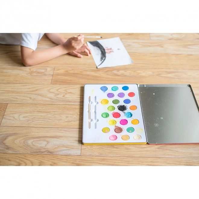 Acrylverf met metalen doos