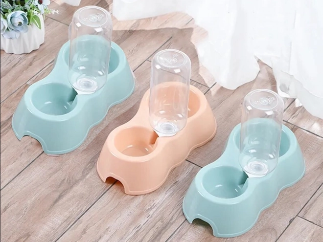 Doppelschüssel mit Wasserspender für Hunde und Katzen