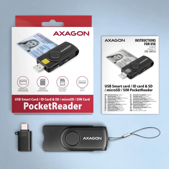 Axagon Taschenleser für Smartcards, SD/microSD/SIM Karten