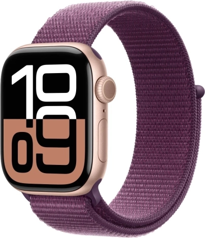 Watch Series 10 GPS, rose gold 42mm aluminum case with plum grey sport band