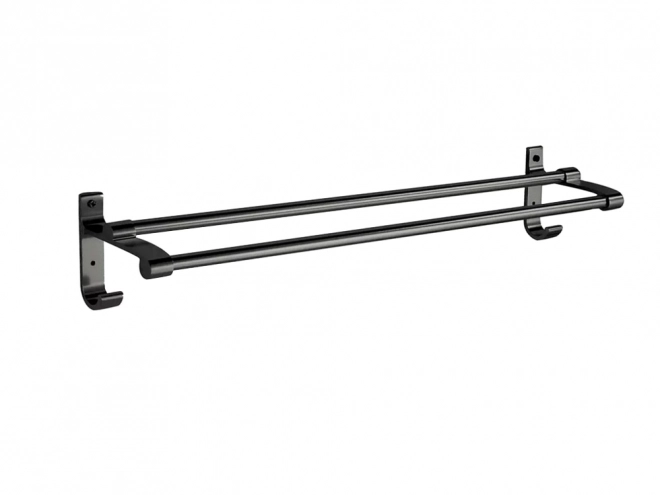 Dubbele wandhanddoekhouder, zwart metaal, 58,6 cm