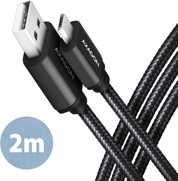 Câble AXAGON MicroUSB - USB A 2 m, gaine ALU tressée, noir