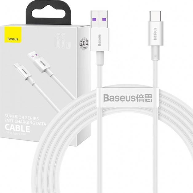 Baseus Superior USB to USB‑C Cable 66 W, 2 m, White