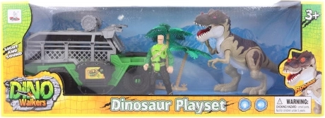 Batterijgestuurde dinosaurusset met terreinwagen en figuurtje
