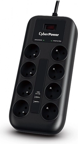 Overspanningsbeveiliging CyberPower met 8 stopcontacten en 2 USB-poorten