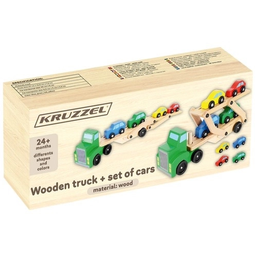 Houten vrachtwagen - aanhanger + set auto's 22698