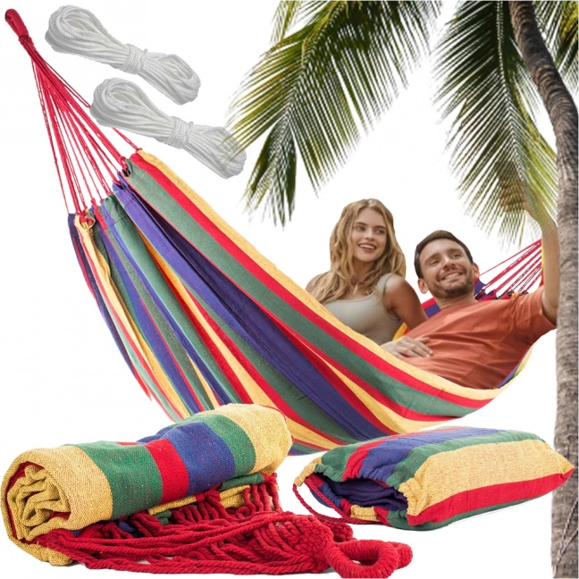 Garten-Hängematte für zwei Personen XXL, gestreift, 200 × 150 cm