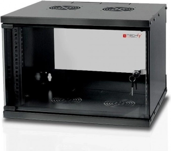 Wandrackkast ECO 19" 6U, 450 mm, glazen deur, zwart