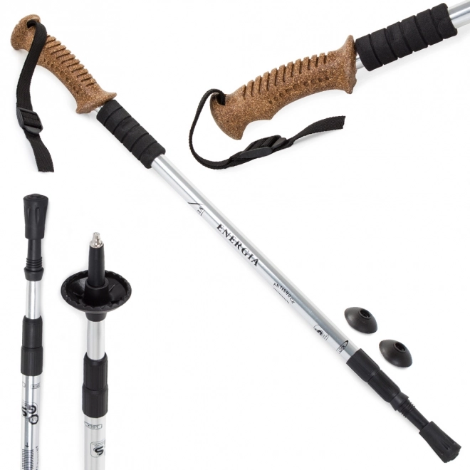 Nordic Walking trekkingleunen kurken handvat - 1 stuk – Zilverkleurig