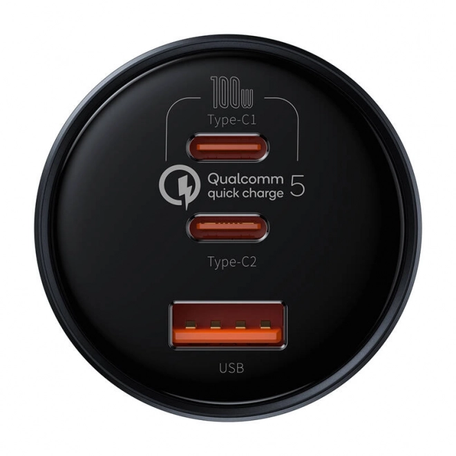 Auto-oplader Baseus Qualcomm, USB, 2x USB-C, 160 W (grijs)