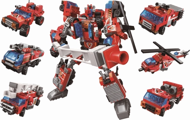 QMAN Blazing Mars 6-en-1 set de pompiers avec mécha à construire