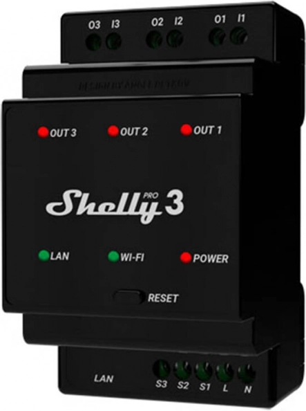 Shelly Pro 3 relay on DIN rail