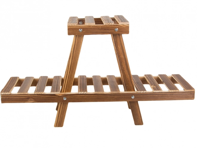 Houten tweelaagse plantenstandaard