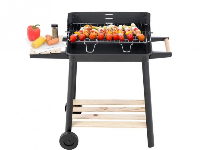 Tragbarer Holzkohlegrill für den Garten mit verstellbarem Rost und Ablagen