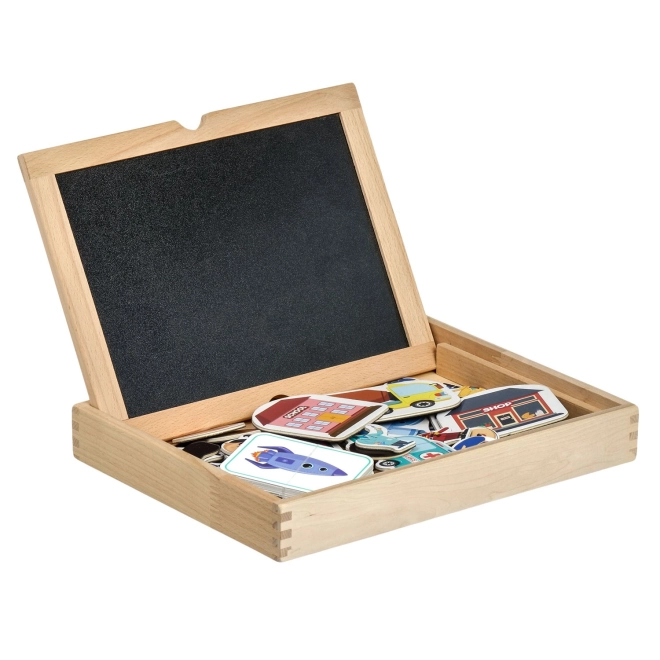 Wooden suitcase with double-sided board