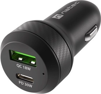 Autoladegerät NATEC Coney USB-A + USB-C QC 3.0/PD 3.0 48 W Schwarz