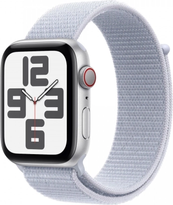 Montre connectée Apple Watch SE GPS + Cellular 44 mm argent avec bracelet sport bleu