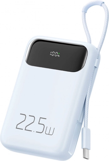 Powerbank Mcdodo 10000 mAh met LCD en ingebouwde USB‑C-kabel, 22,5 W, blauw
