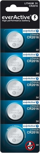 Piles bouton au lithium EverActive CR2016, blister de 5 pièces