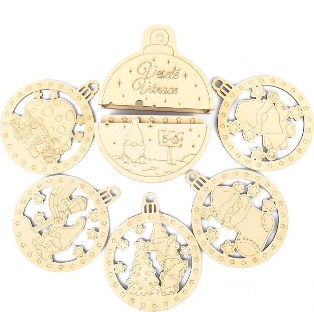 Weihnachtliche Holzanhänger Wichtel, Set 5 Stk. in Geschenkbox