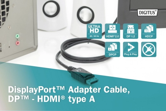 DisplayPort 1.2 adapter cable with snap-in connector 4K 60Hz UHD Type DP/HDMI A M/M black – 3 m